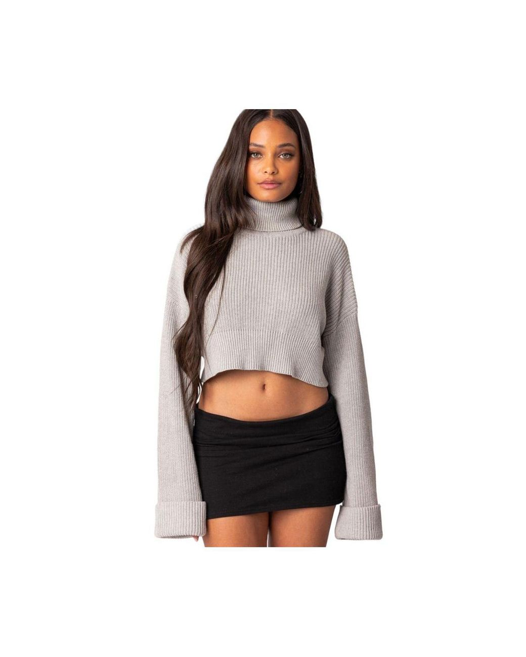 Edikted Oversized Turtle Neck Cropped Sweater in Black | Lyst