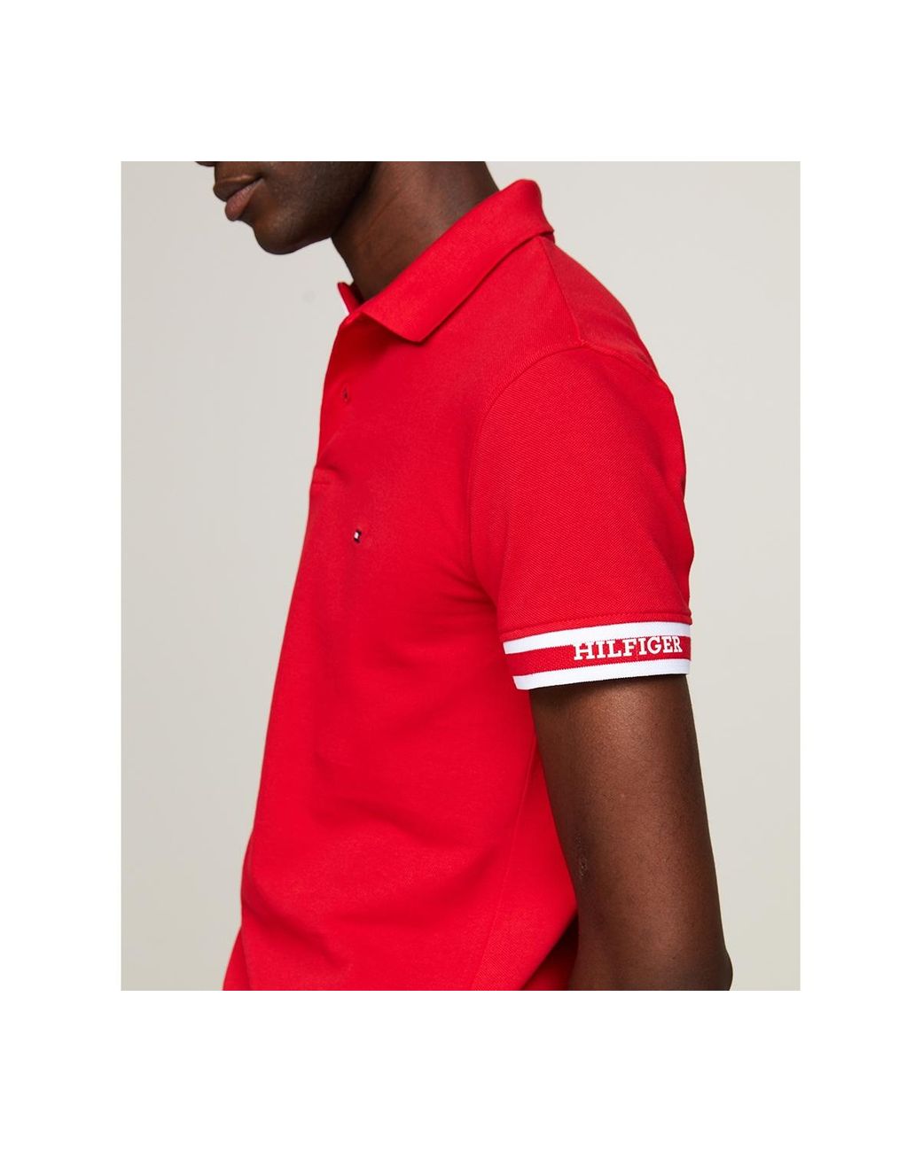 Red tommy hilfiger collared shirt sale