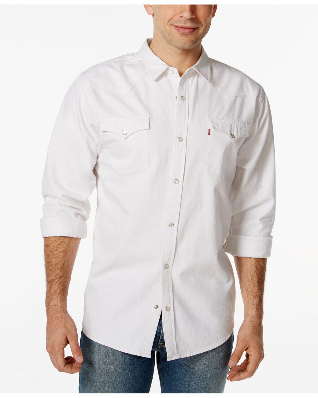 personaje pesado Gobernar Levi's Standard Barstow Western Long-sleeve Denim Shirt in White for Men |  Lyst