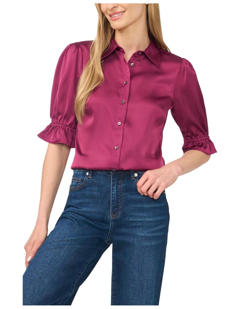 Cece Collared Balloon 3/4-sleeve Button-front Blouse