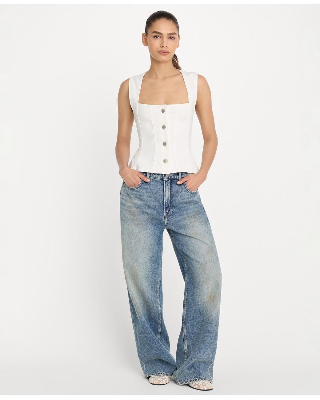 GOOD AMERICAN Blue Button-front Peplum Top
