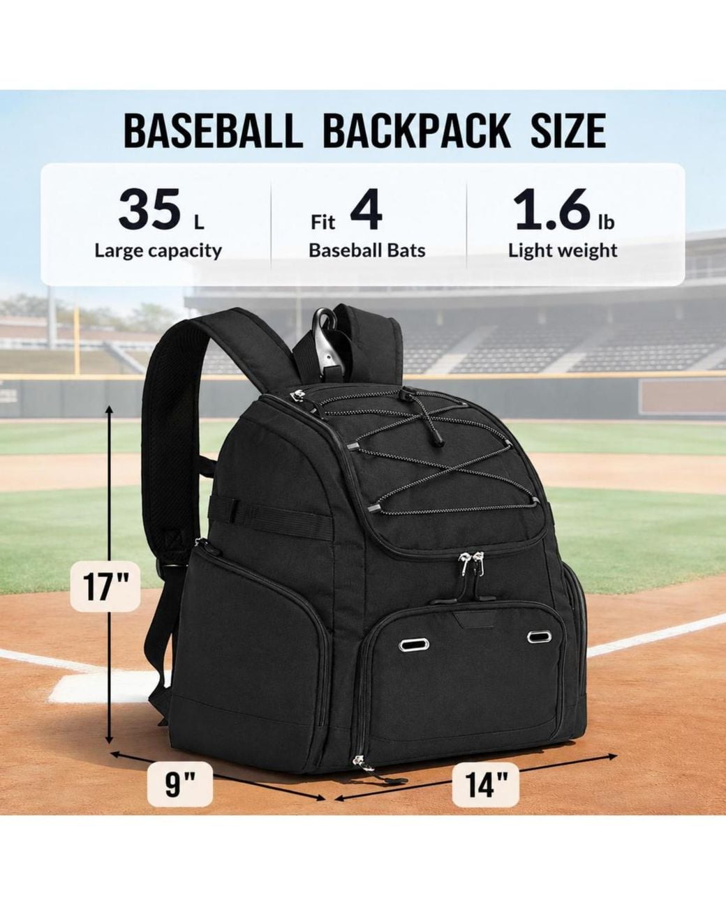 Peneyon Black Baseball Bat Backpack