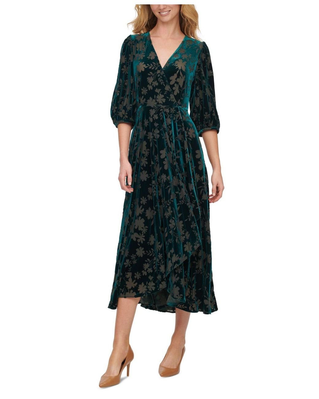 Calvin Klein Velvet Surplice Maxi Dress in Malachite (Green) Lyst