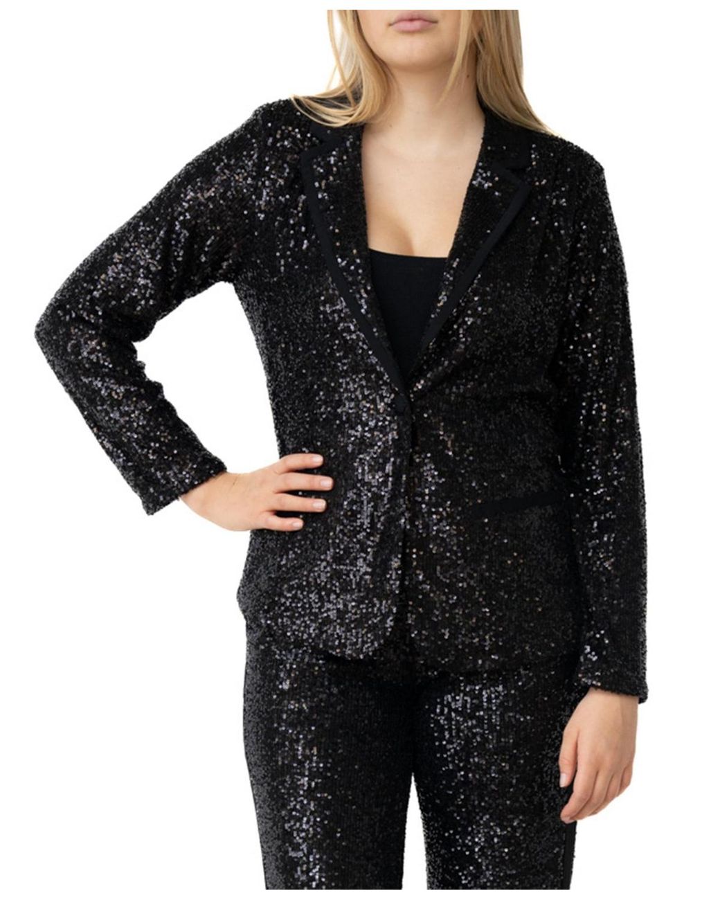 Cable & Gauge Single Button Sequin Blazer in Black Lyst