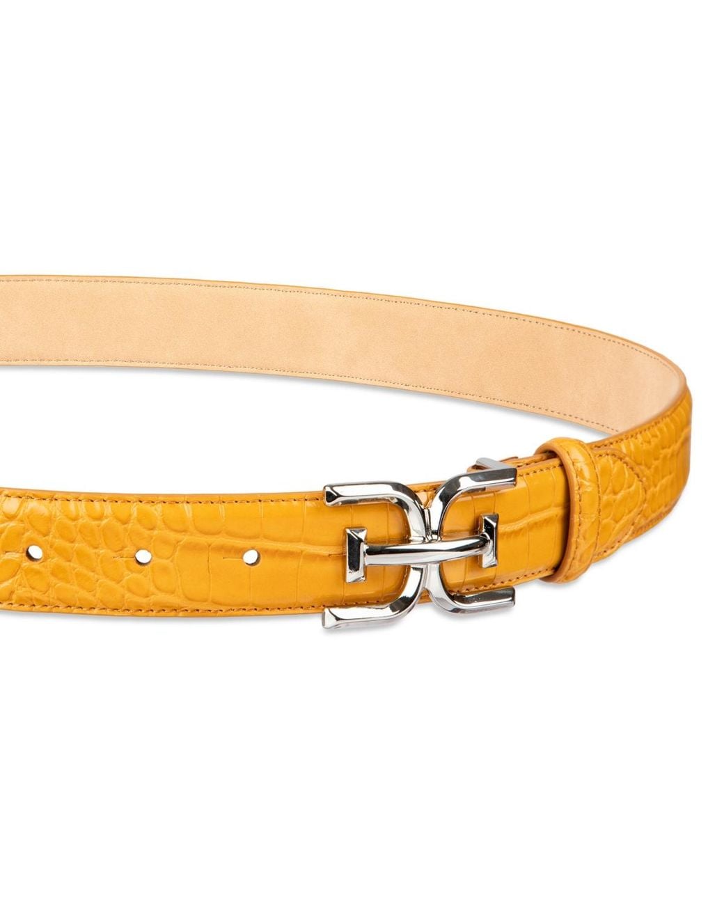Sam Edelman Yellow Skinny Exotic Textured Double-e Plaque Buckle Belt