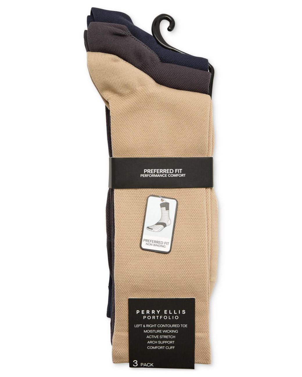 Perry Ellis Black 3-pack Pique Flat Socks for men