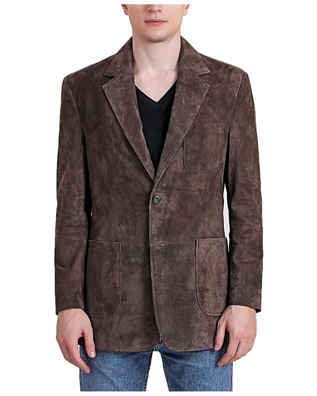 BGSD Brown Men Steve Two-button Suede Leather Blazer for men