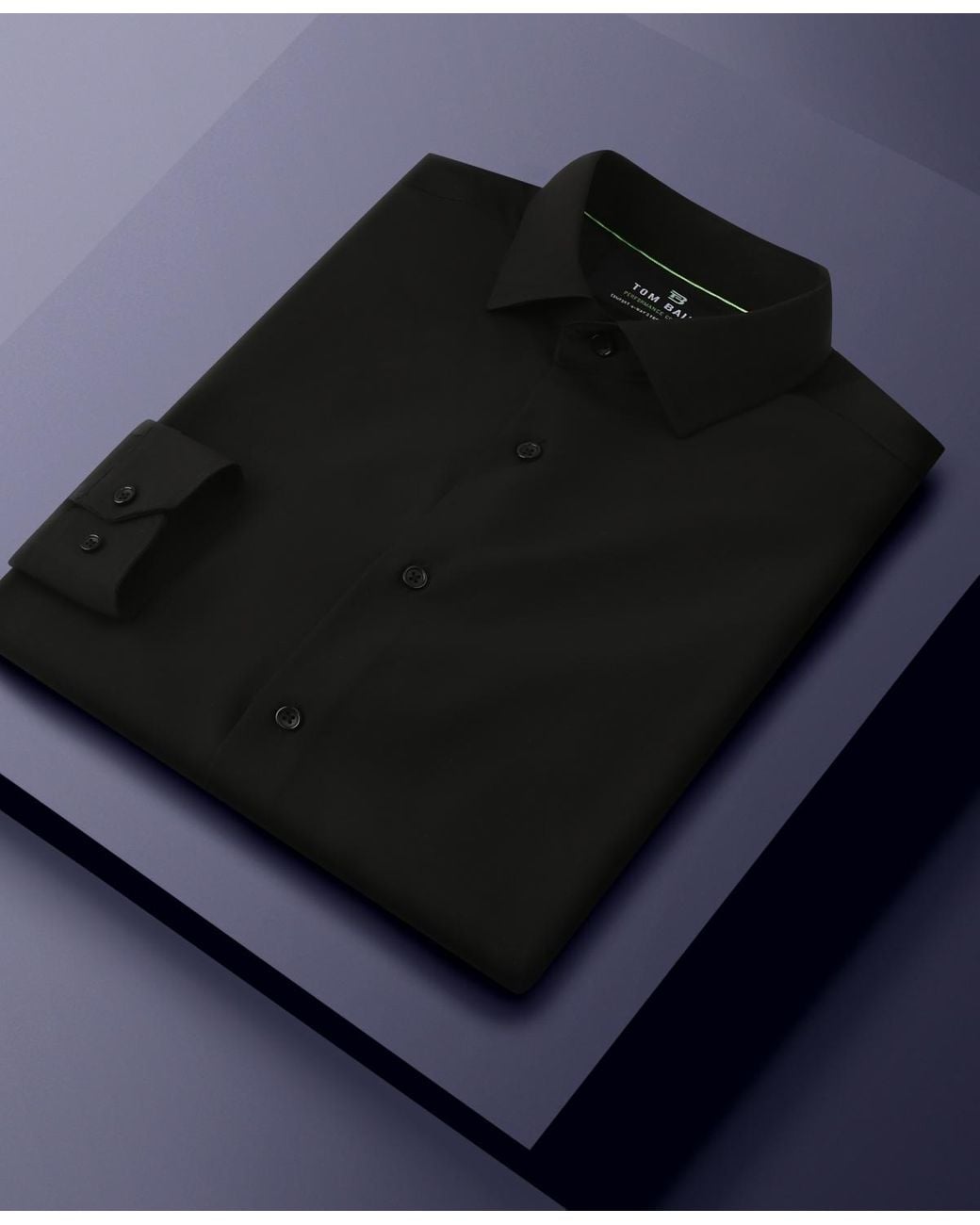 Tom Baine Black Performance Stretch Solid Button Down Shirt for men