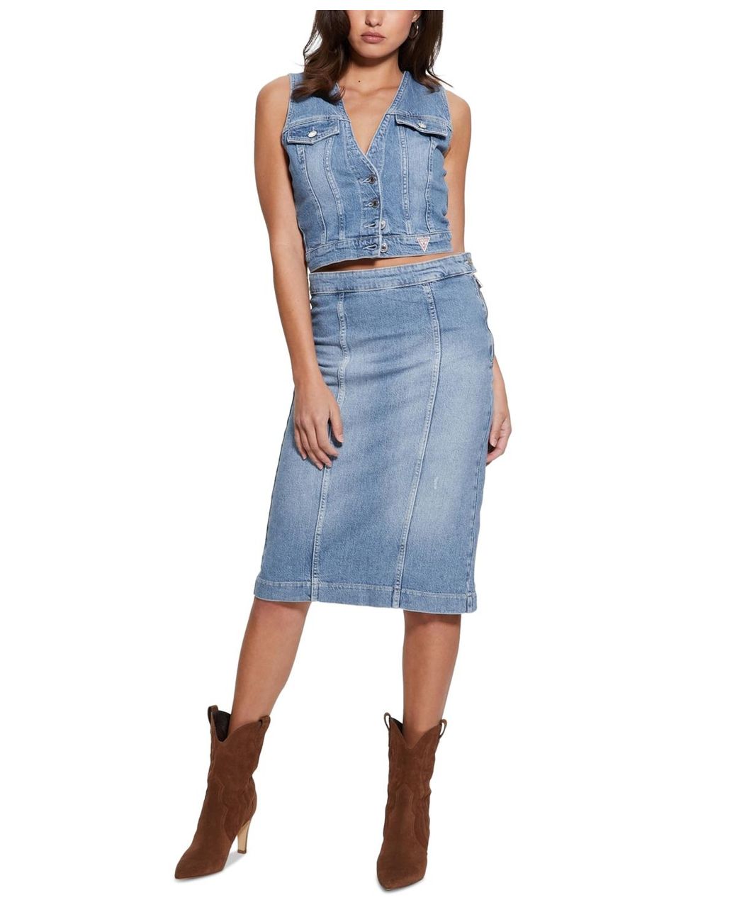 Guess paula denim pencil skirt sale