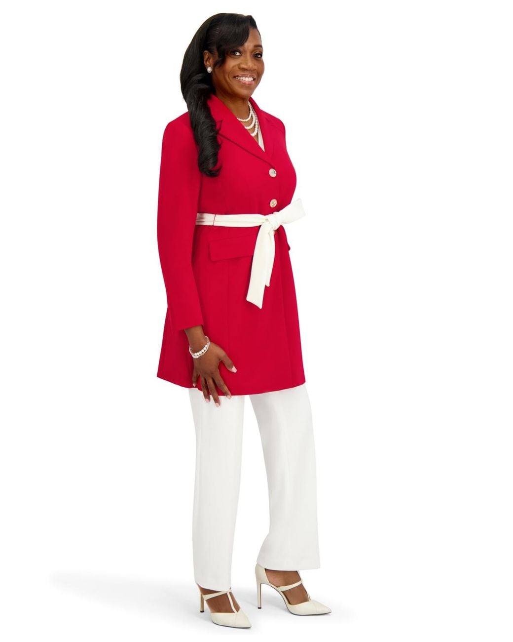Kasper Red Three Button Patch Pocket Trench Coat