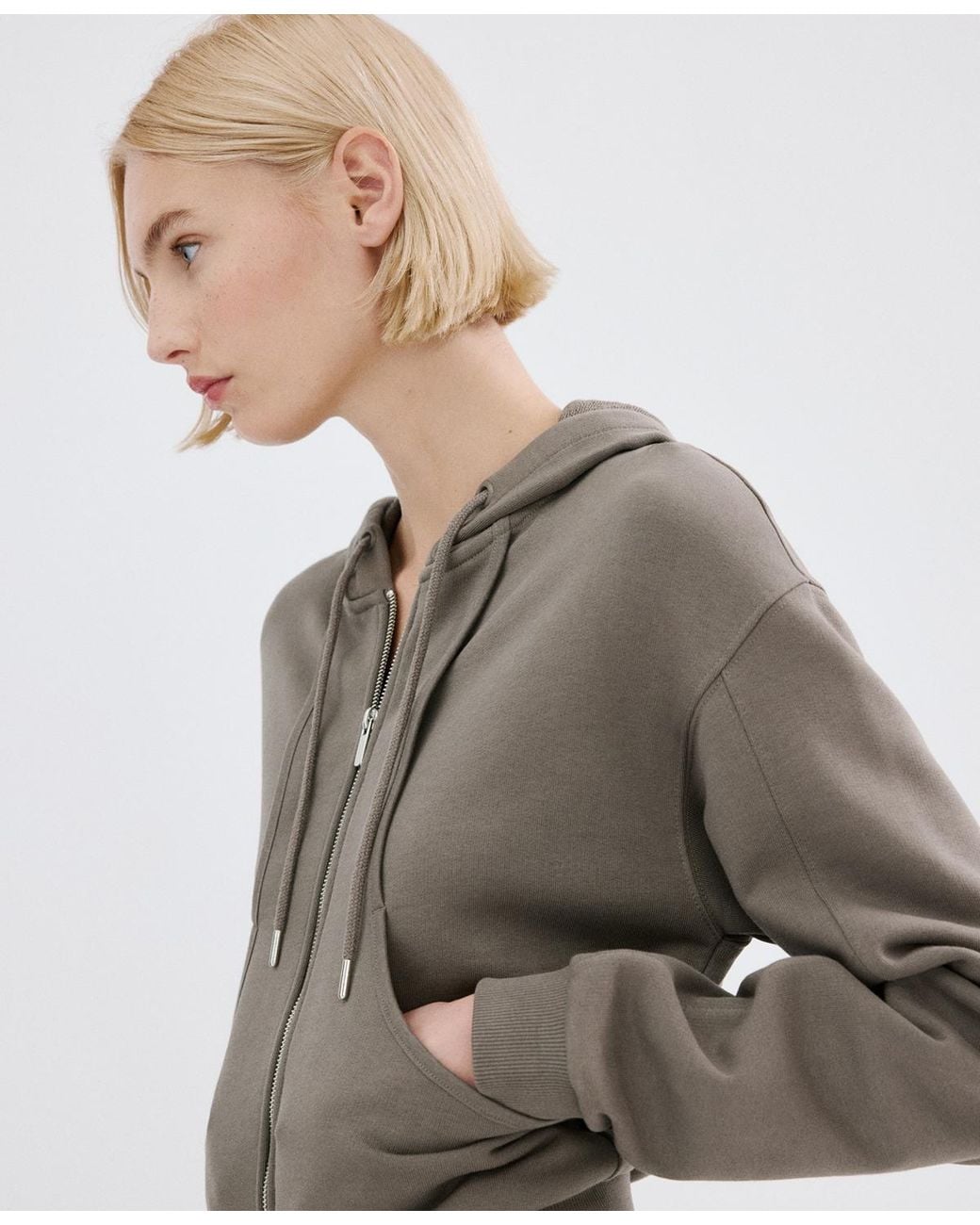 Mango Gray Contrast Seam Hoodie