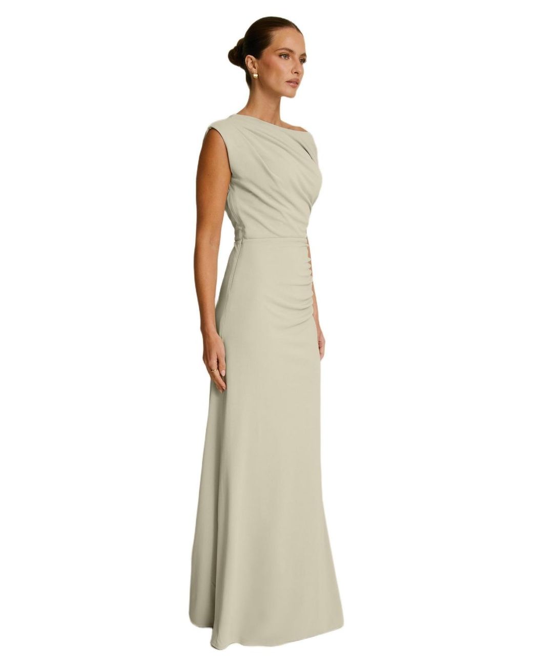 Six Stories Slash Neck Draped Bridesmaid Dress in Natural