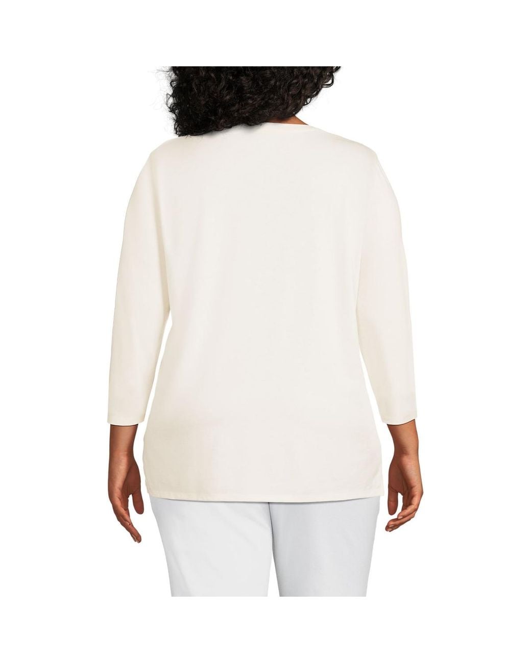 Lands' End White Plus Size 3/4 Sleeve Cotton Supima Tunic
