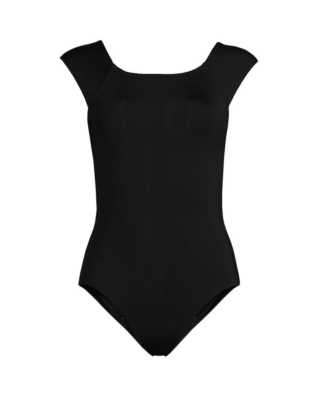 Lands' End Tummy Control Cap Sleeve Xback One Piece Swimsuit in Black