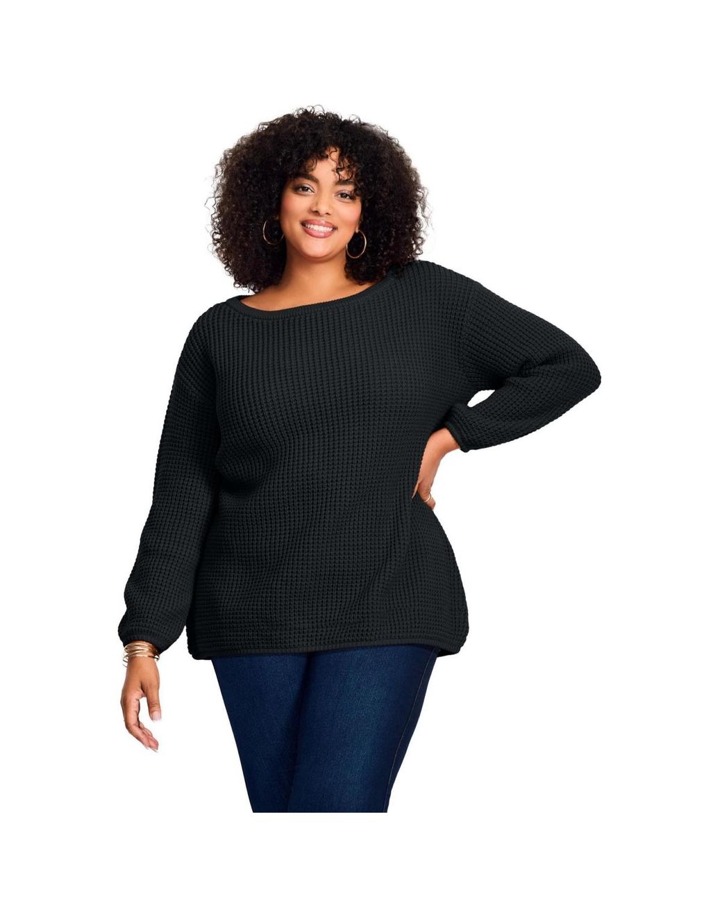Avenue Blue Waffle Stitch Pullover Sweater