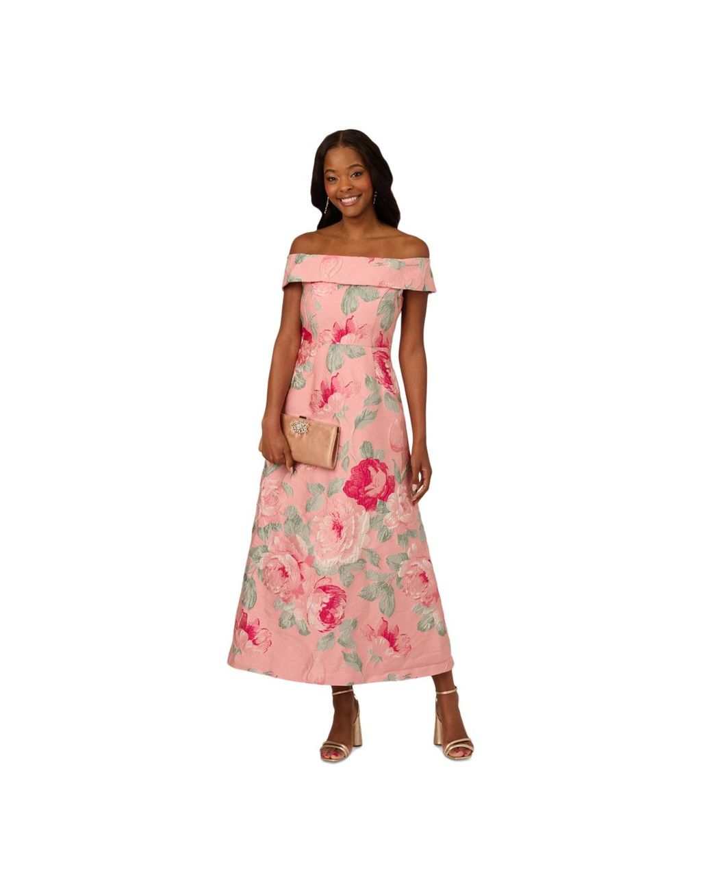 Adrianna Papell Off-the-shoulder Floral-jacquard Dress in