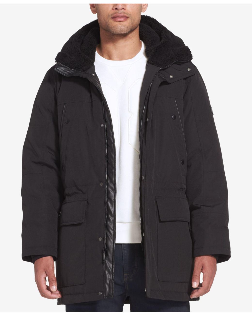 Sean John Long Hooded Bomber Jacket in Black for Men | Lyst