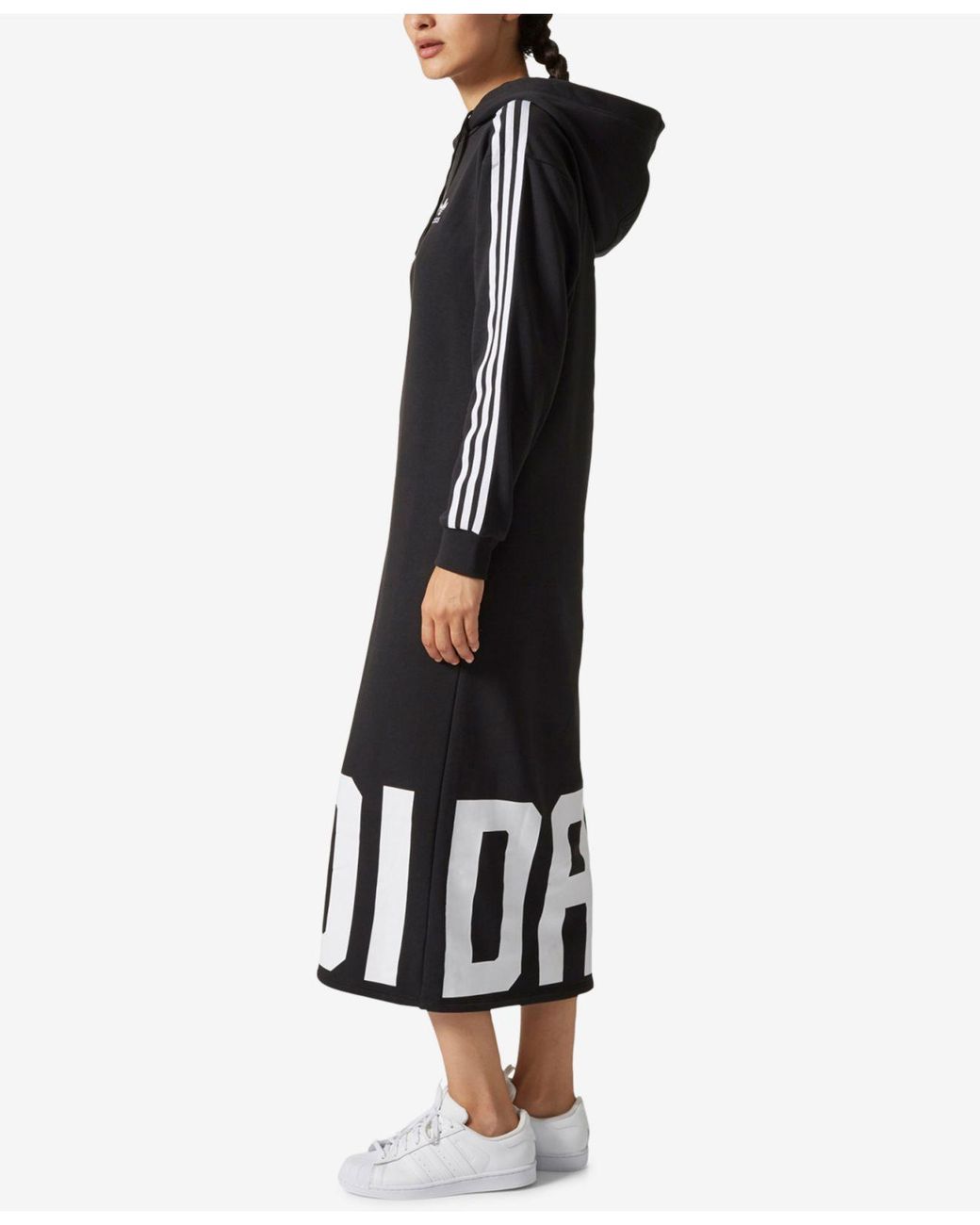 adidas Originals Midi Hoodie Dress in Black | Lyst