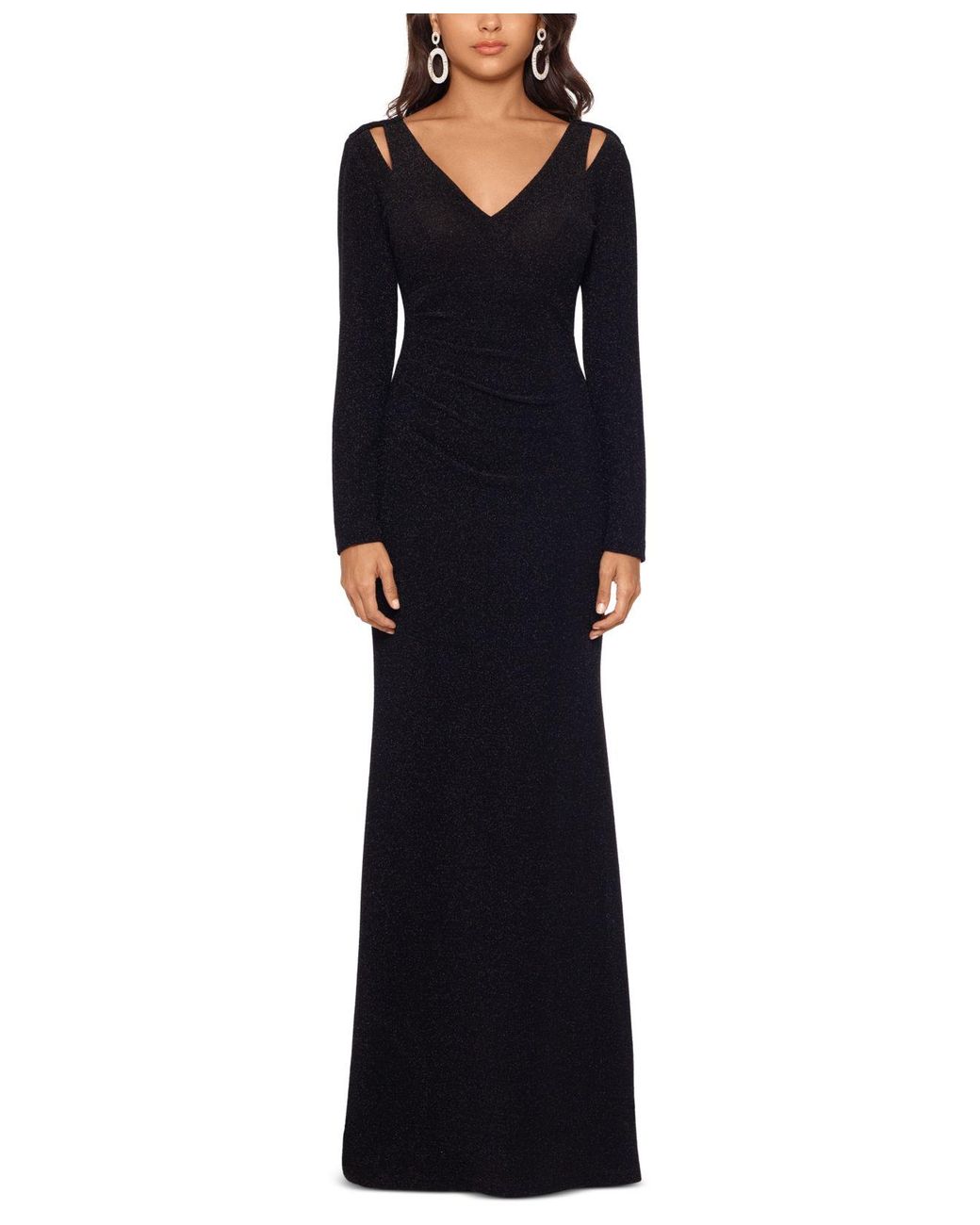 Xscape Synthetic Glitter Cutout-shoulder Gown in Black - Lyst