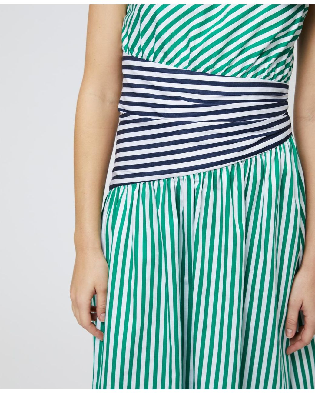 french connection striped cotton dress Tiered Striped Poplin Dress Blue/White