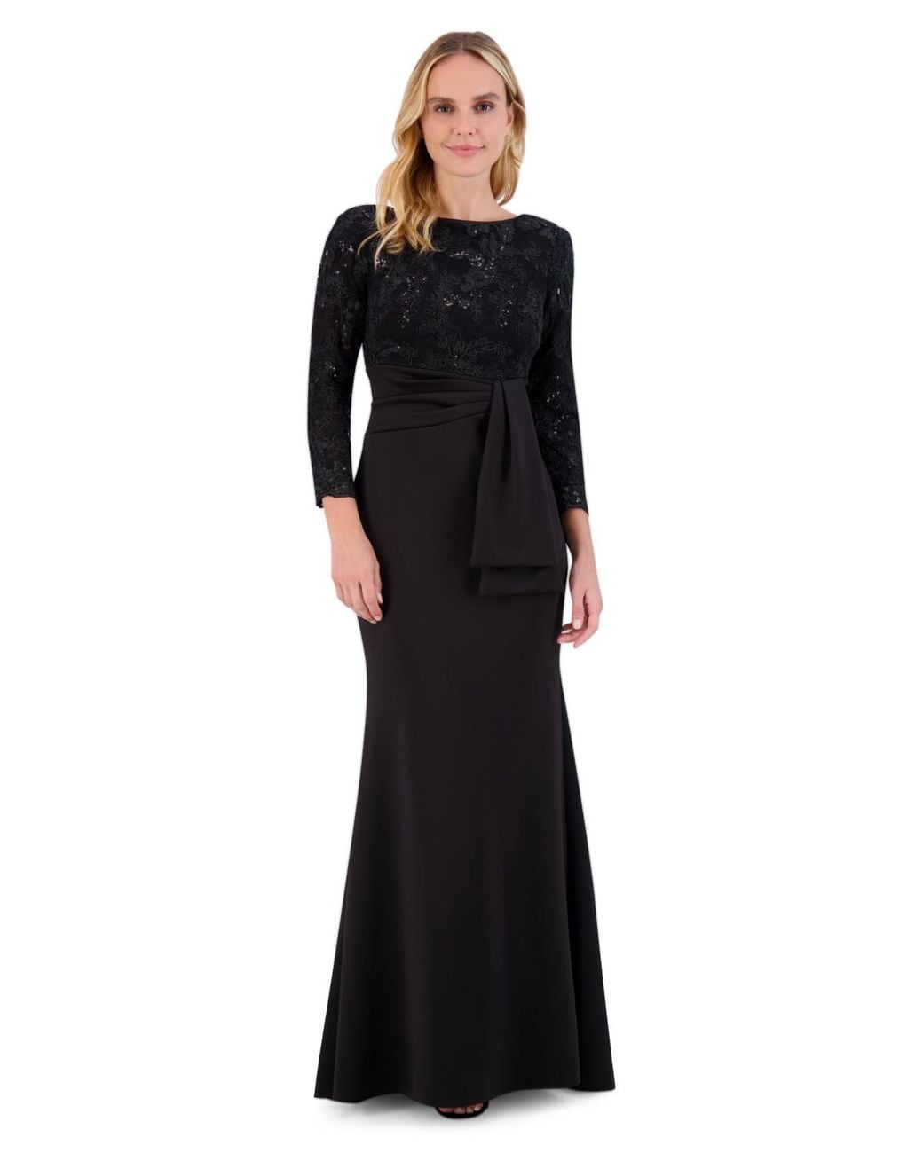 Black Boat Neck Embellished Overall Gown