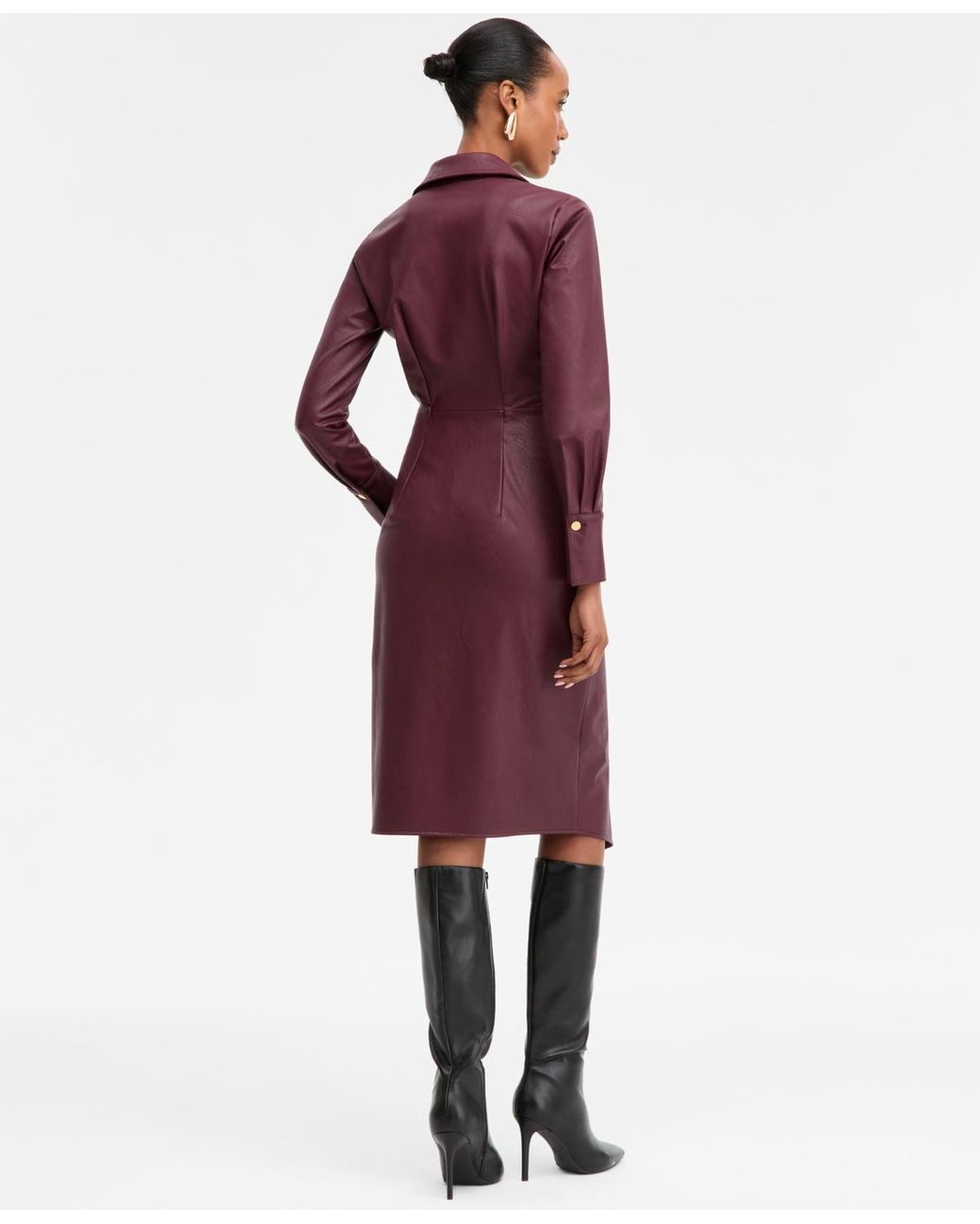 INC International Concepts Surplice-neck Faux-leather Dress in Red | Lyst