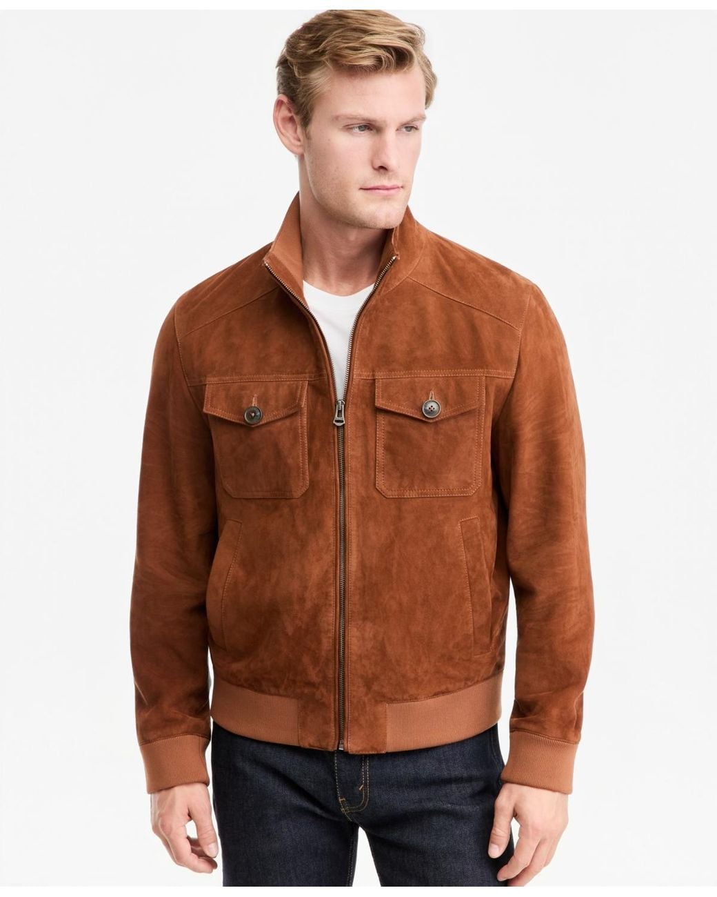 Cole Haan Brown Genuine Suede Bomber Jacket for men