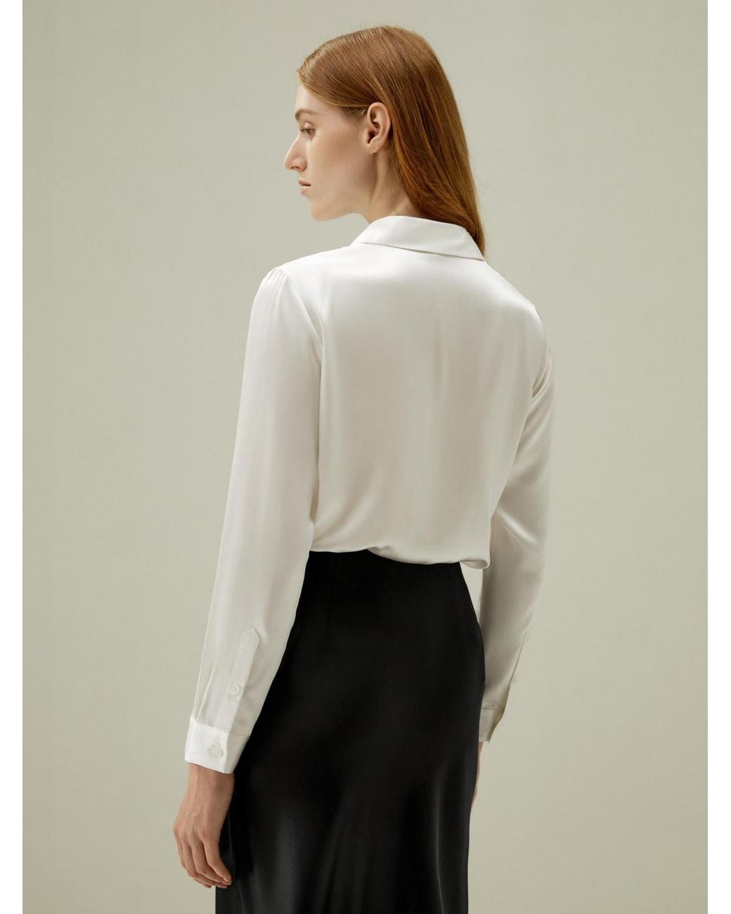 LILYSILK White Basic Concealed Placket Silk Shirt