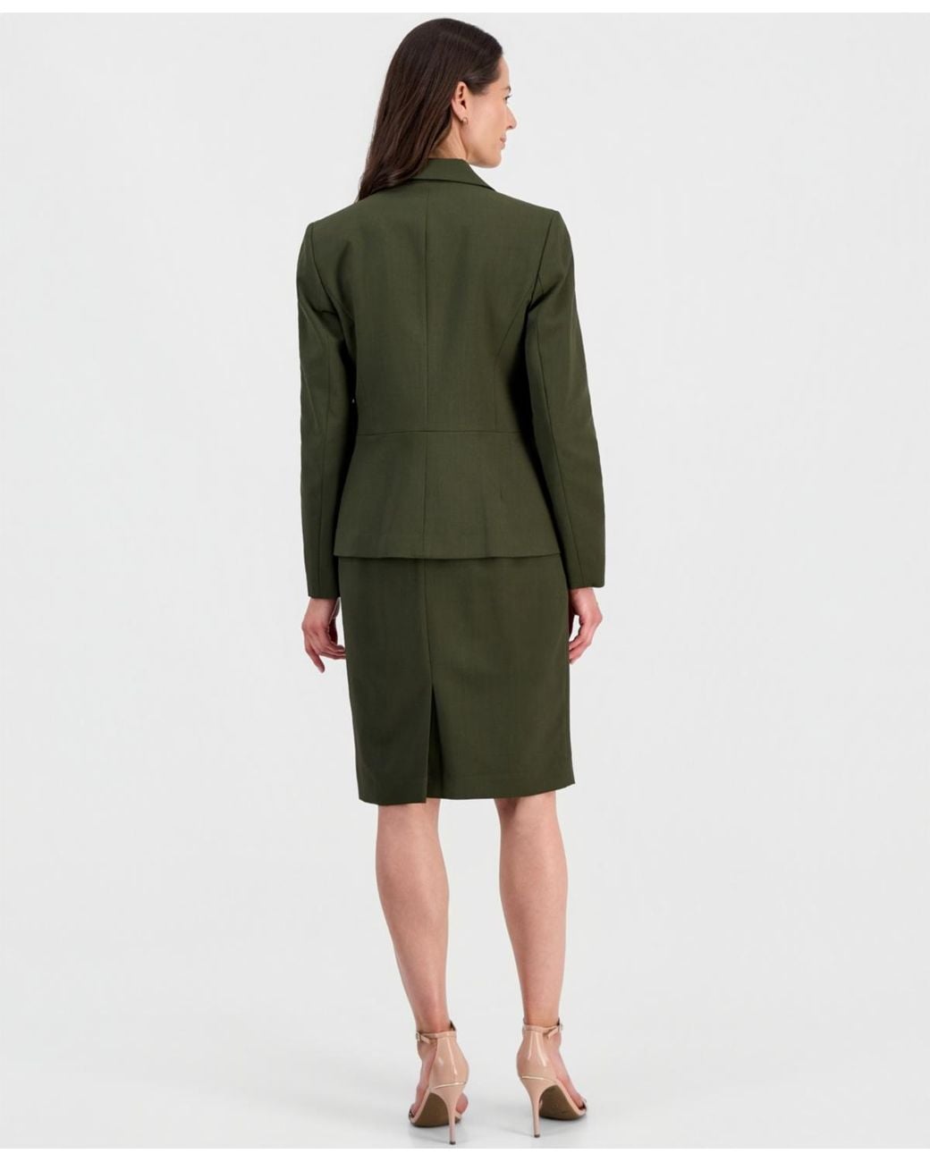 Le Suit Green One-button Peplum Jacket & Basic Sheath Dress Suit