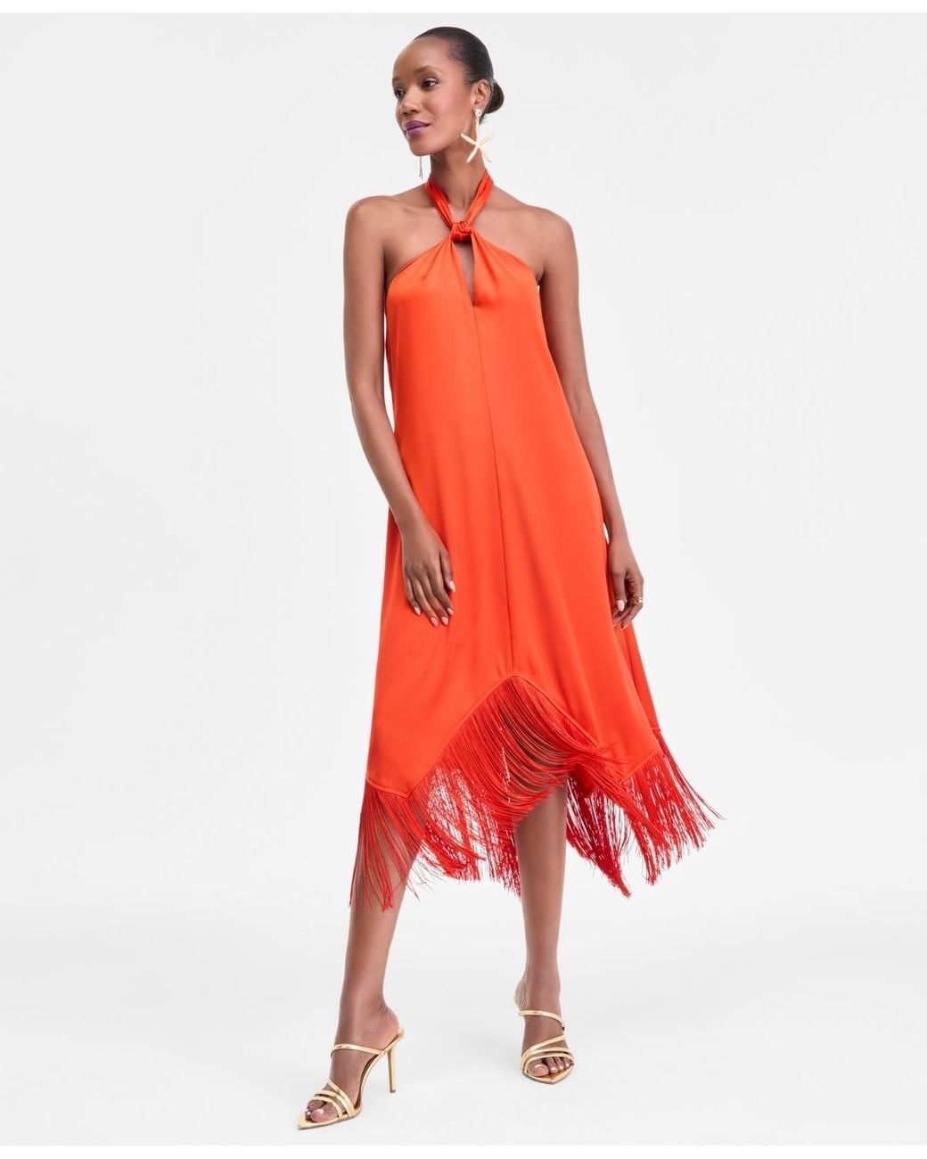 INC International Concepts Fringe Halter Dress in Red | Lyst
