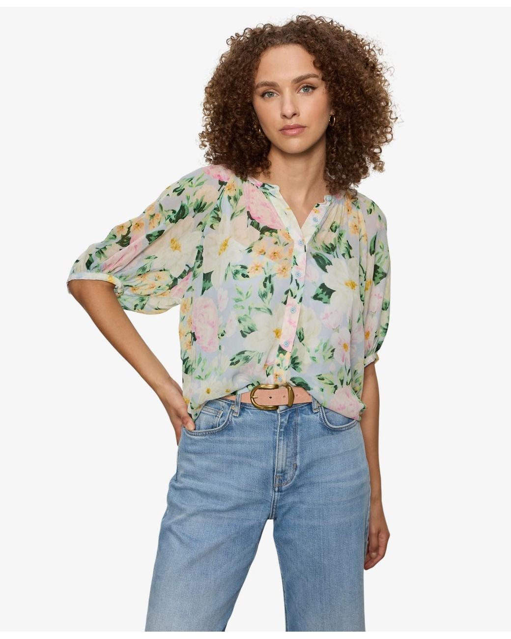Sanctuary Blue Button-front Detachable Cami Blouse