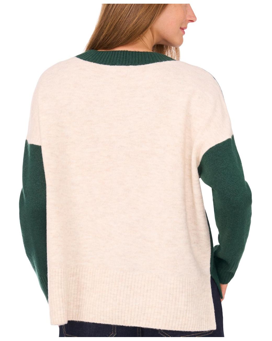 Vince Camuto Green Colorblocked Drop-shoulder Sweater