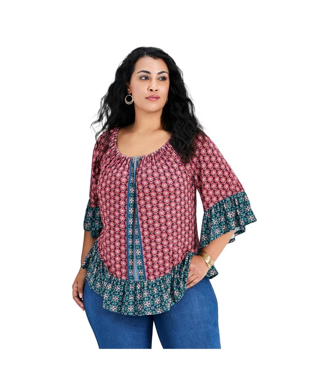 Avenue Red Serenity Ruffle Top