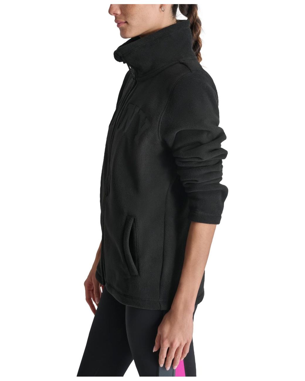 DKNY Sport Tech Fleece Logo Jacket in Black | Lyst