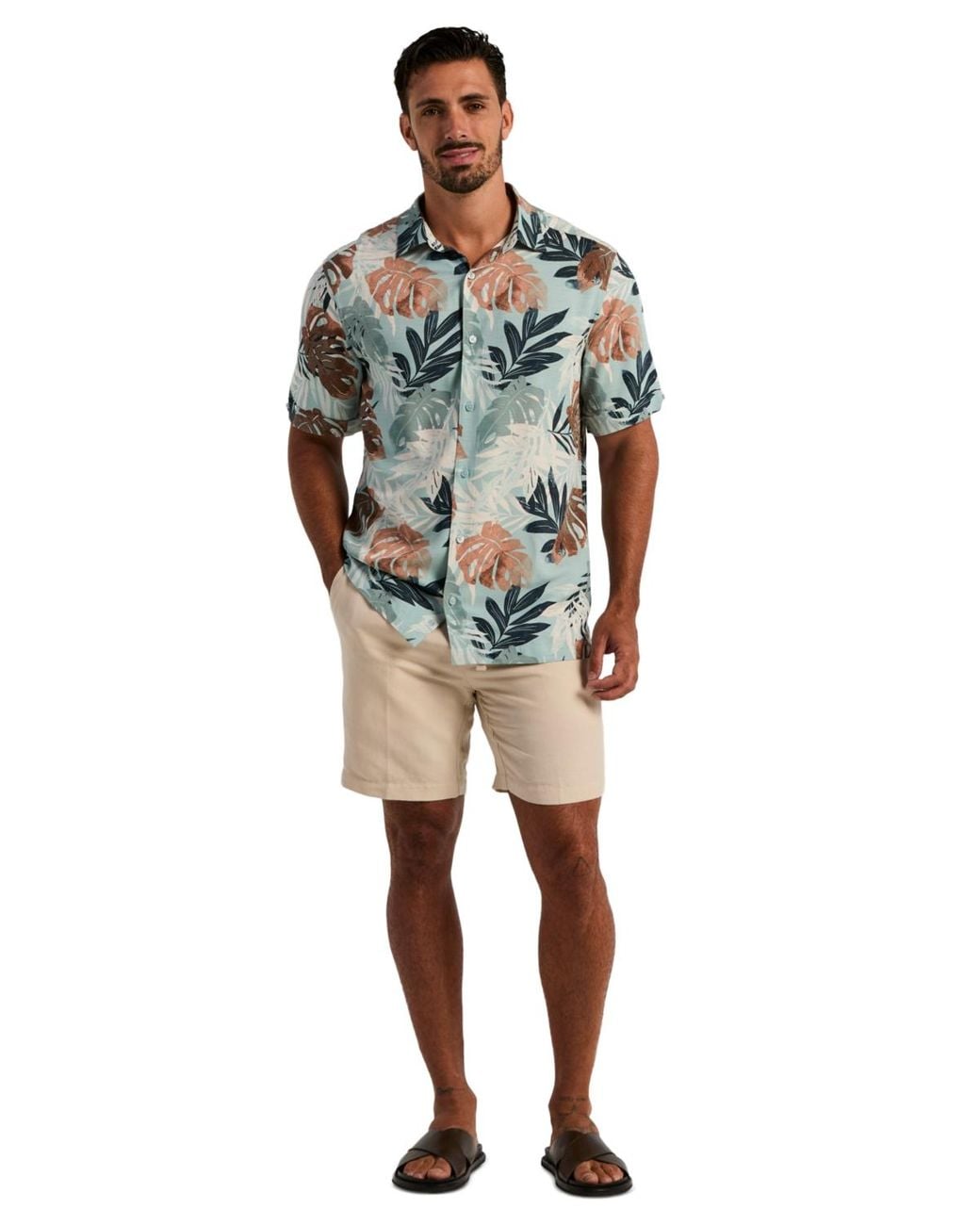 Cubavera Gray Tropical Print Button-down Shirt for men