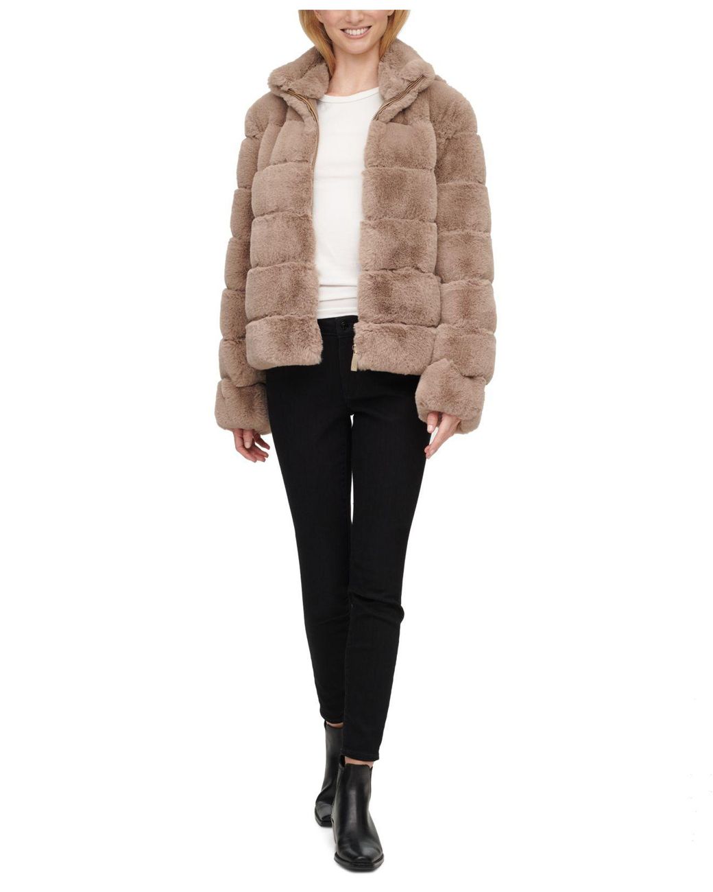 Calvin Klein Faux-fur Zip-front Coat | Lyst