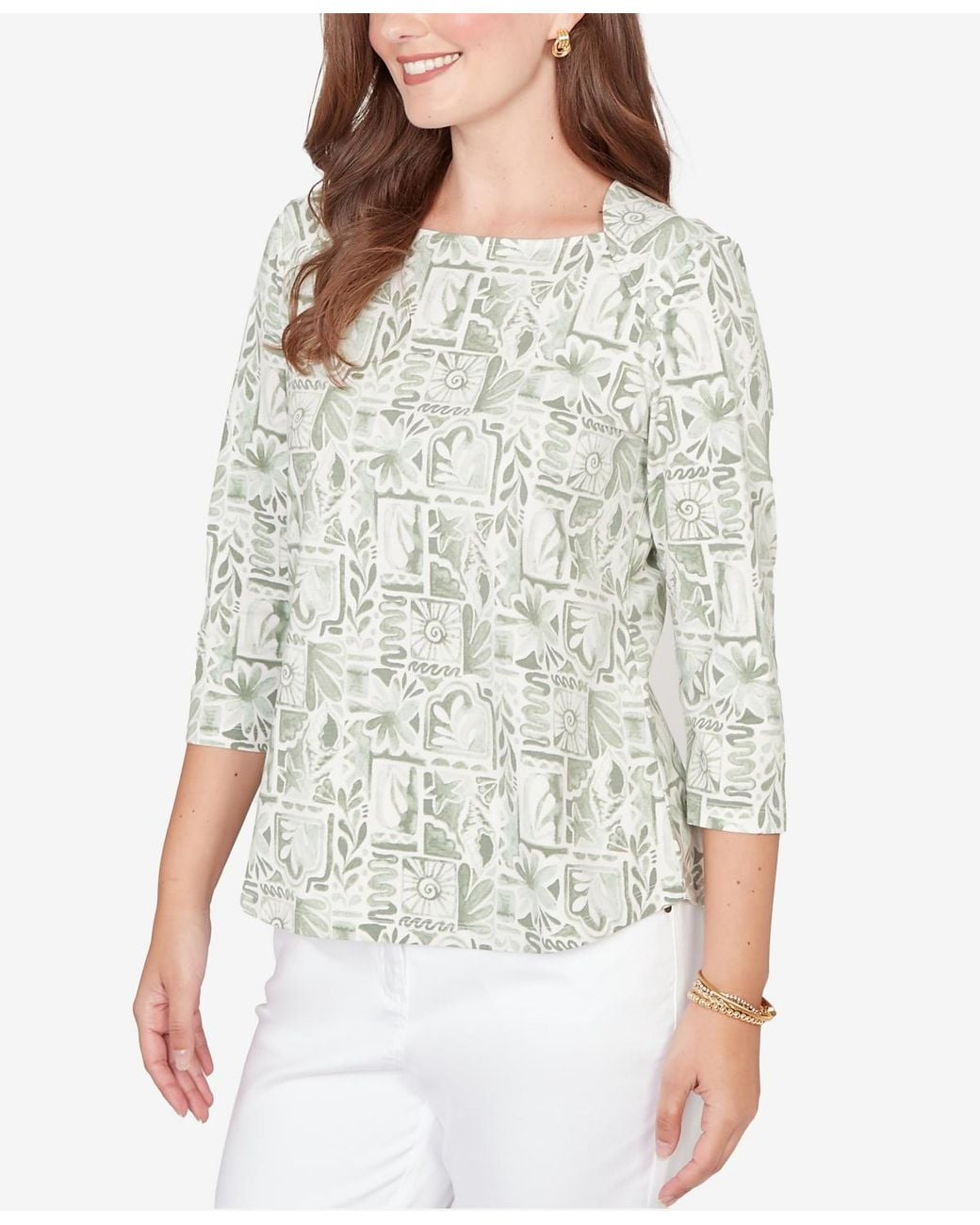 Ruby Rd Gray Plus Size Seashell Patchwork Knit Top