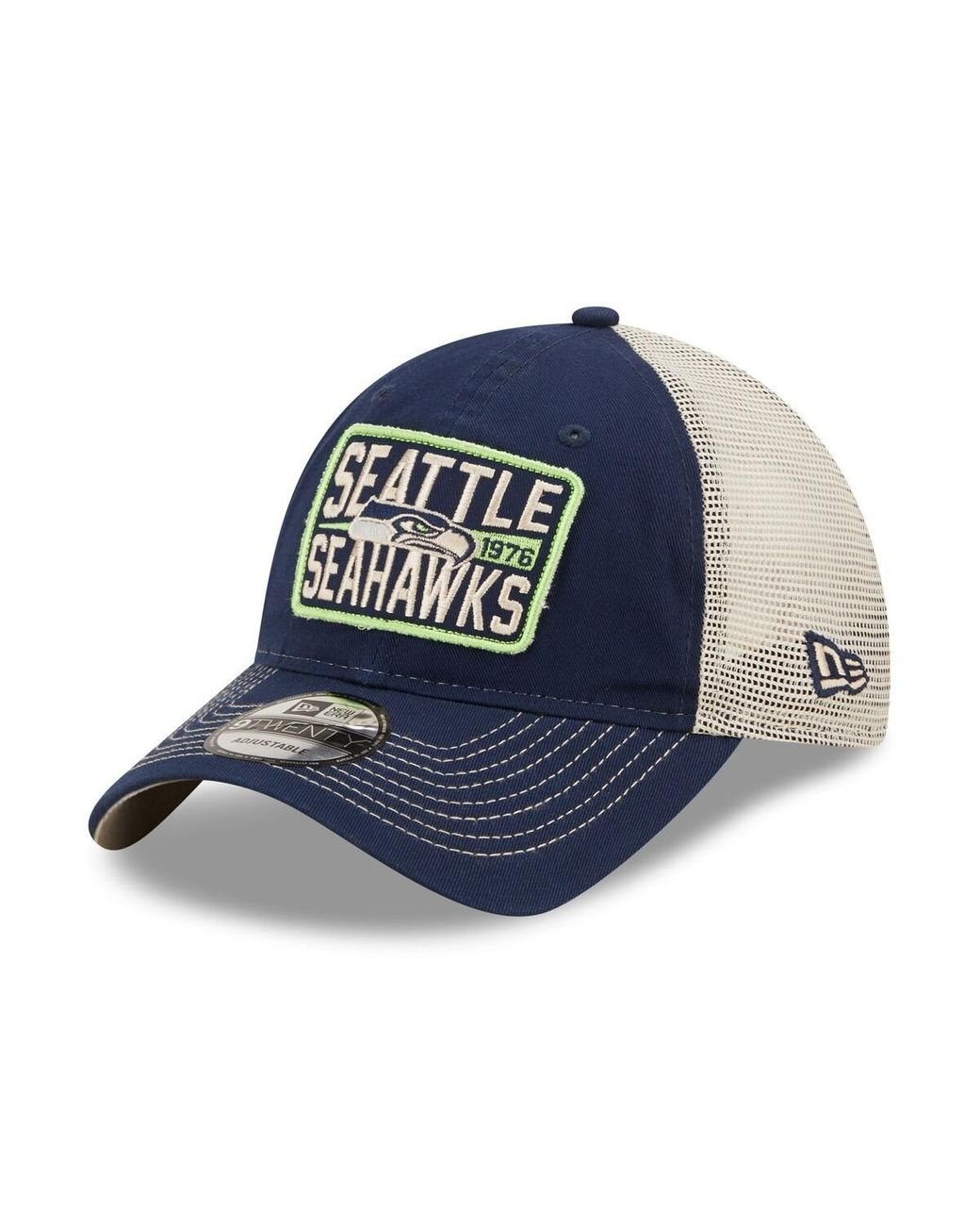 Men's New Era College Navy/Neon Green Seattle Seahawks Blackletter Arch 9FIFTY  Snapback Hat