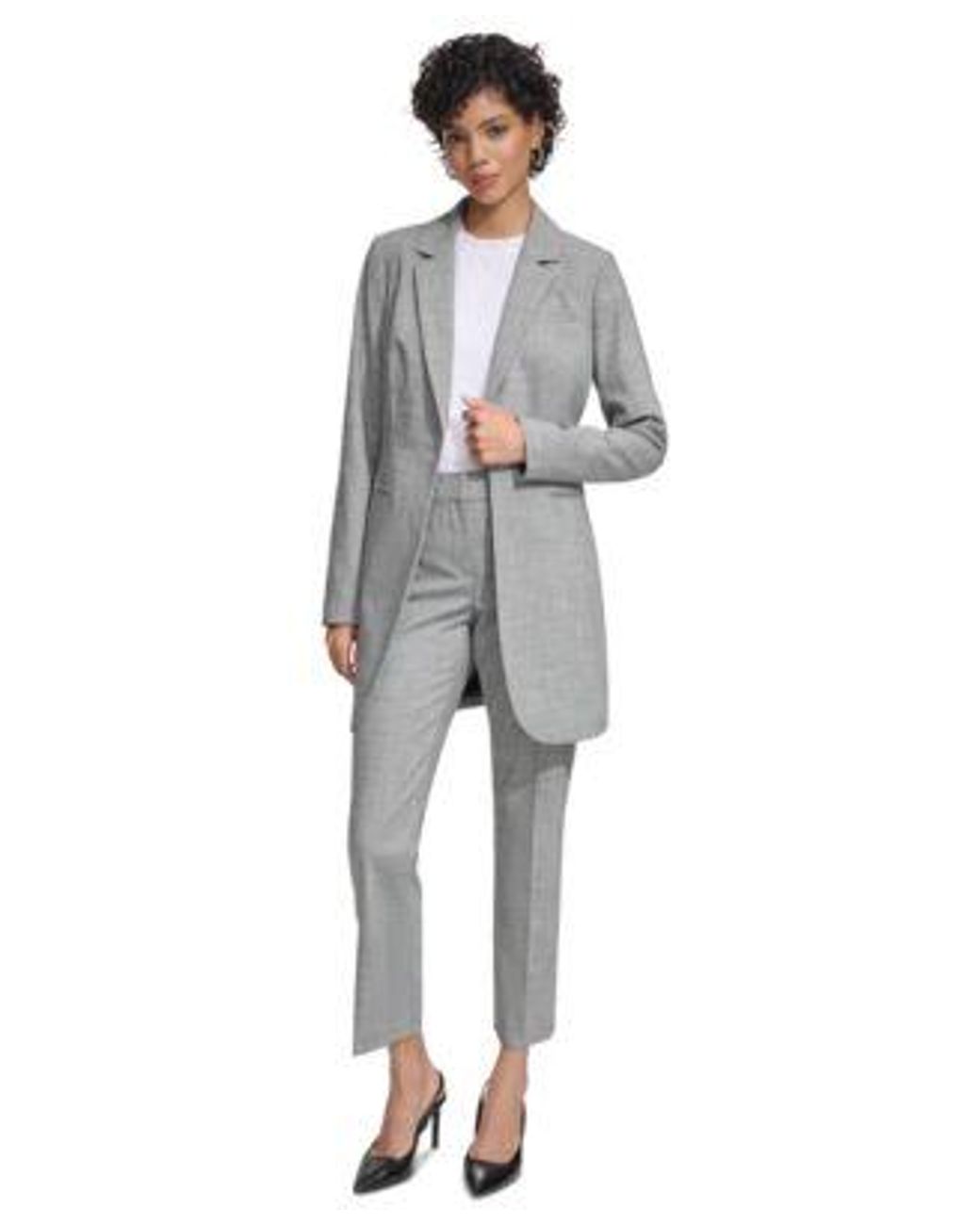 Calvin Klein Petite One Button Blazer Slim Leg Pants in Gray Lyst