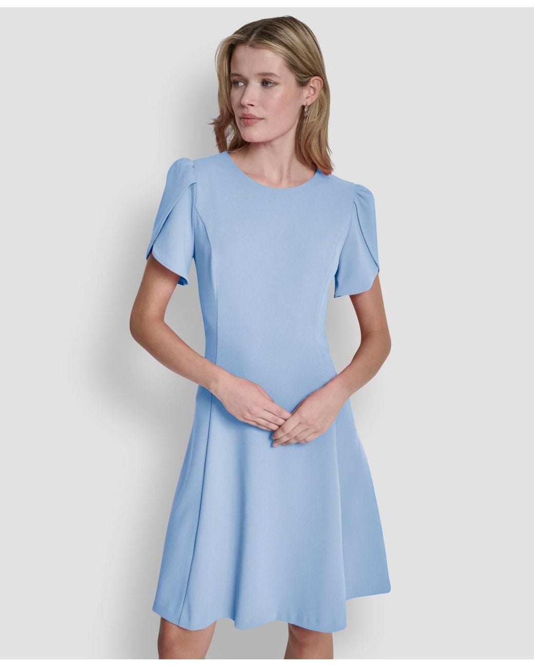 DKNY Tulip Sleeve Fit And Flare Dress in Blue | Lyst