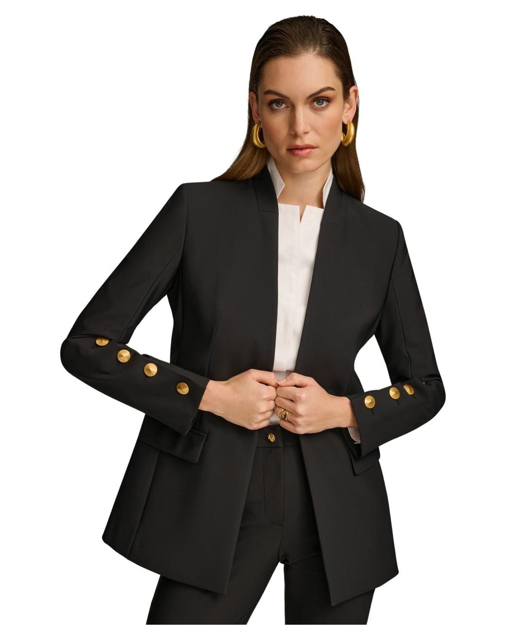 Donna Karan Black Button Sleeve Blazer
