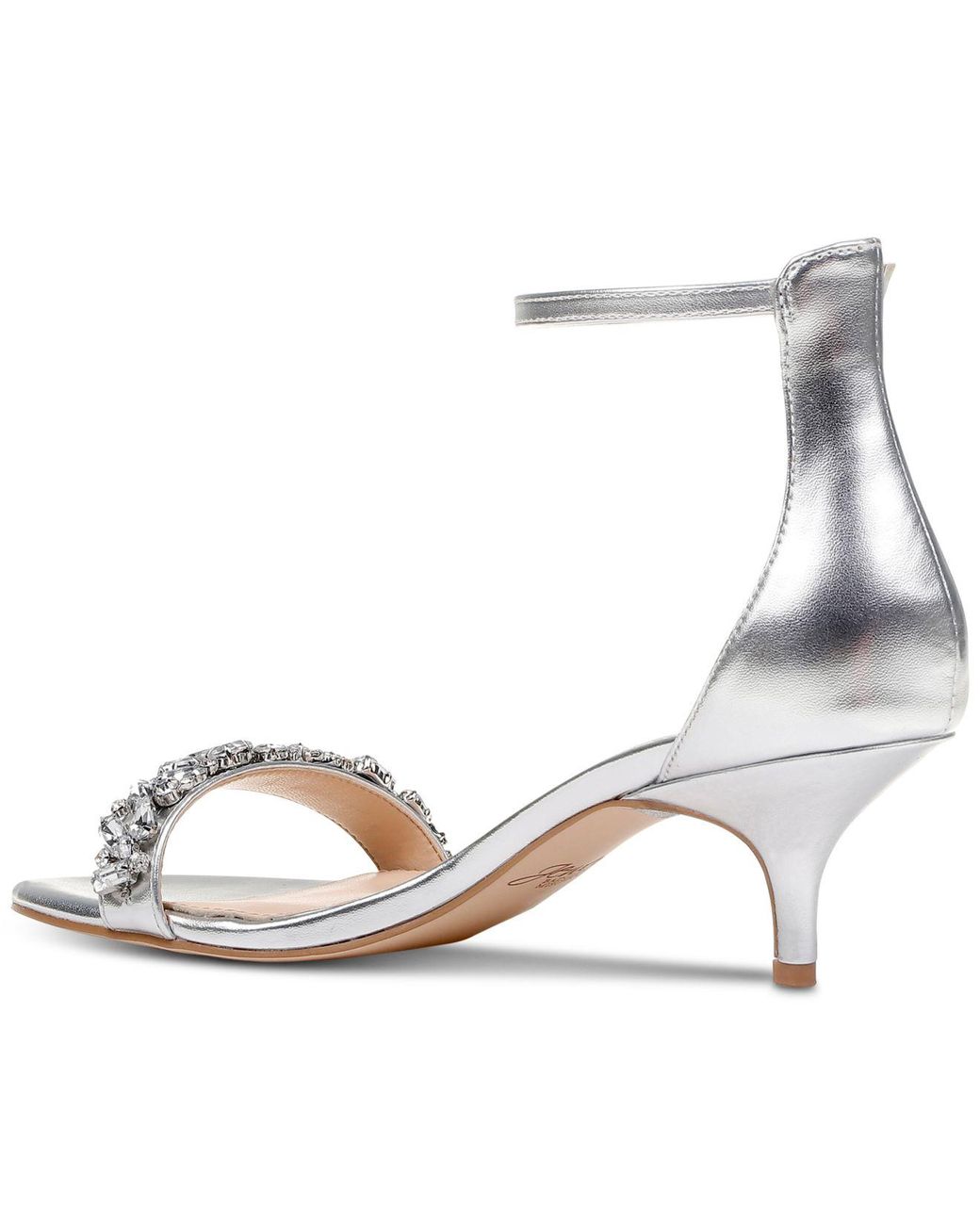 silver kitten heel evening shoes