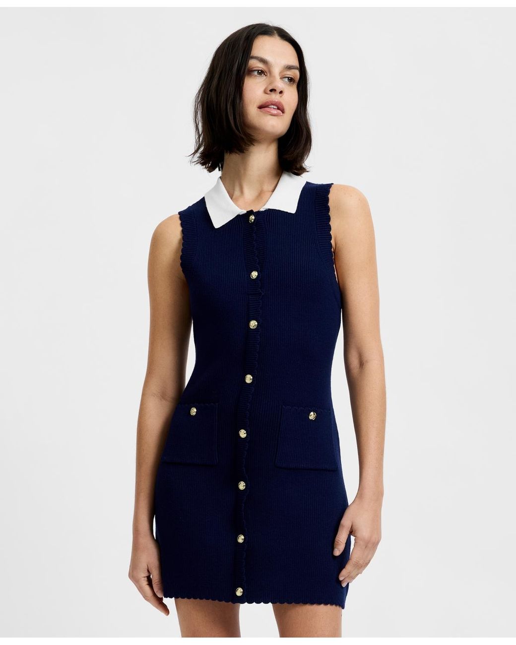 French Connection Blue Collared Neck Mini Dress