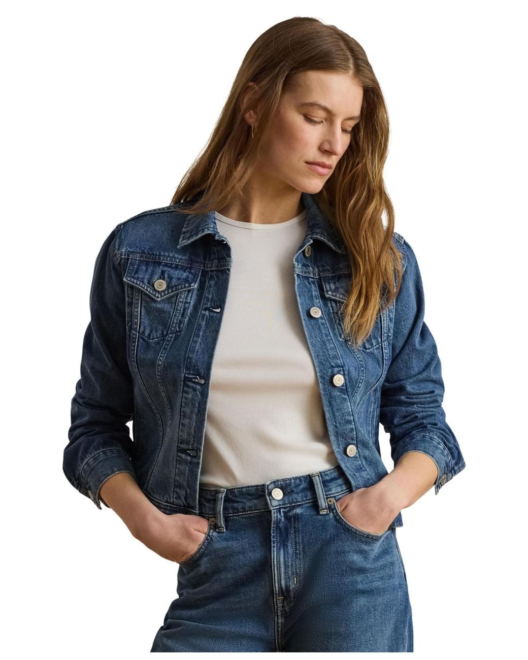 Ralph Lauren Blue Buttoned Placket Denim Trucker Jacket
