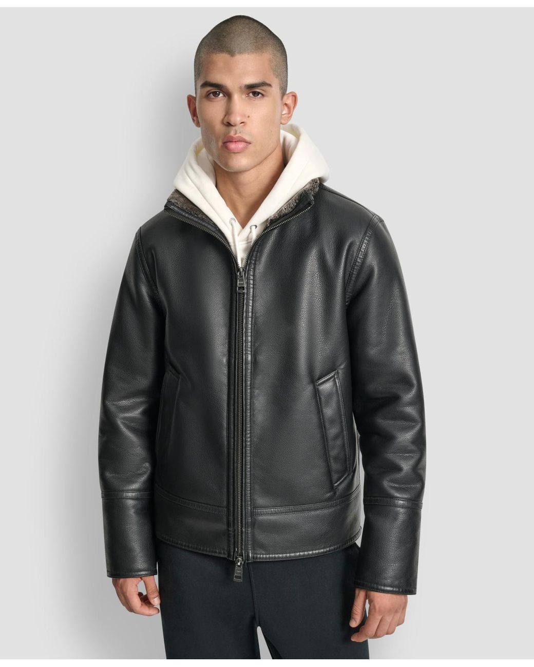 DKNY Gray Faux Pebble Shearling Jacket for men