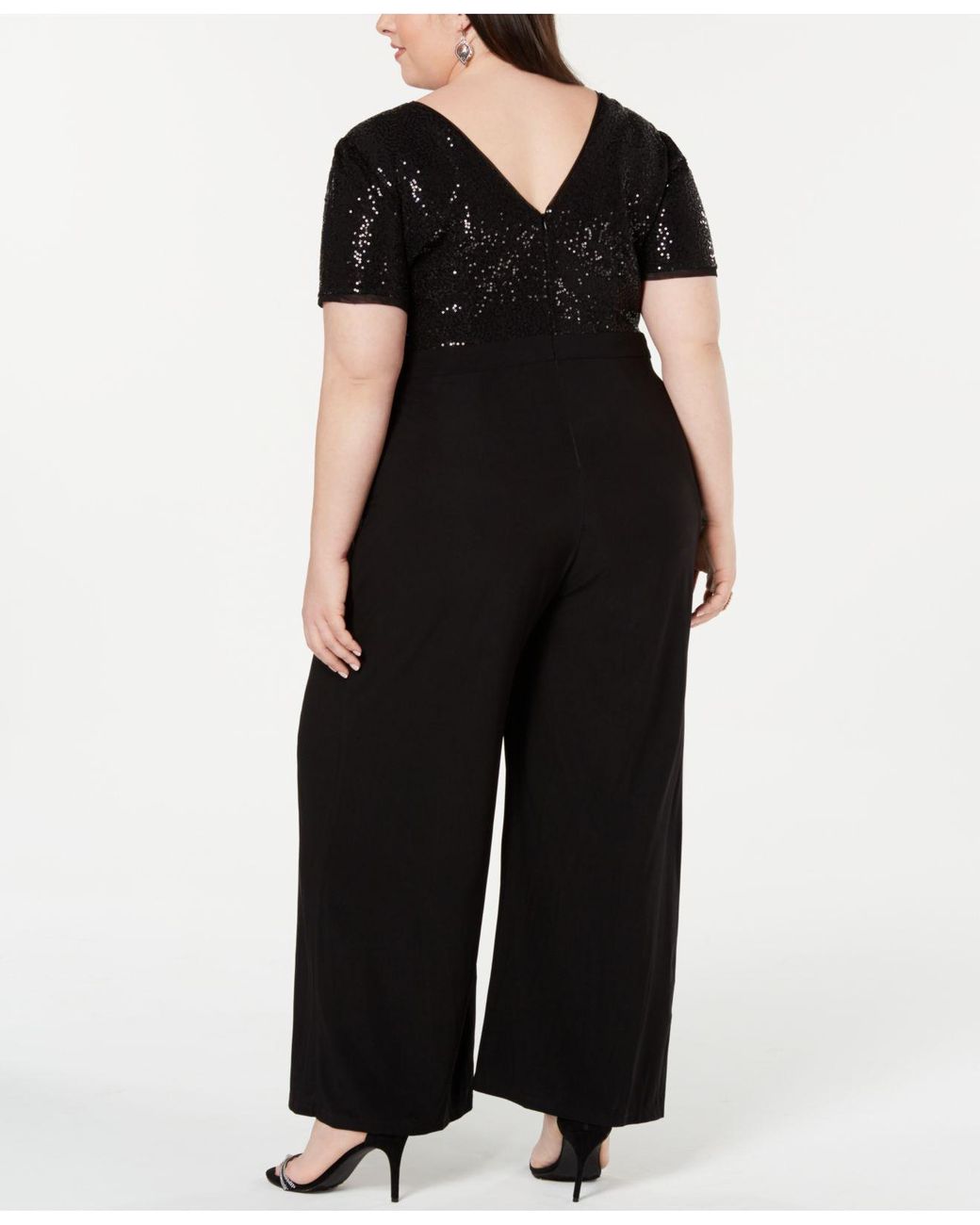 R & M Richards Plus Size Sequined Wide-leg Jumpsuit in Black | Lyst