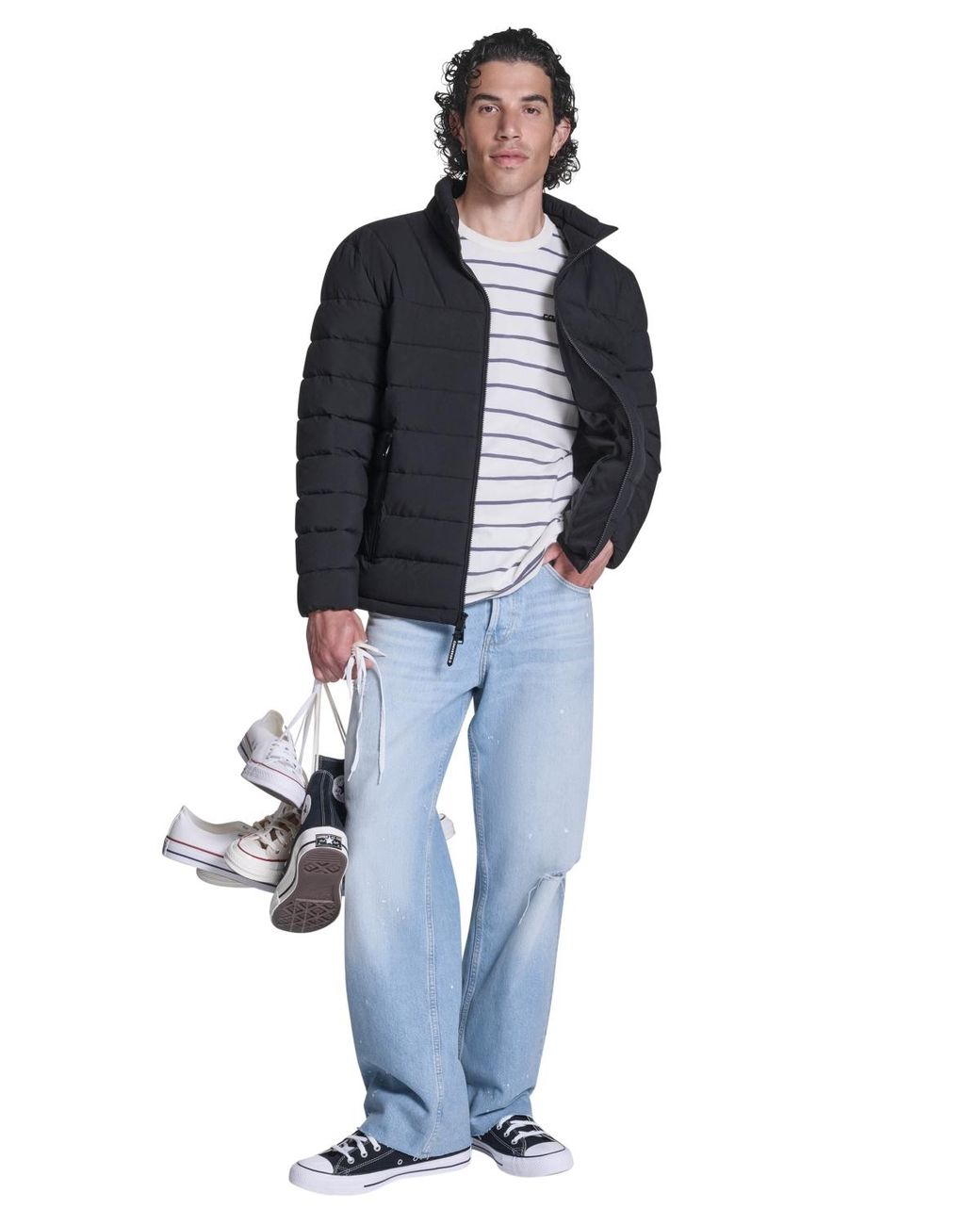 Converse Black Lightweight Hooded Bib Puffer Jacket for men