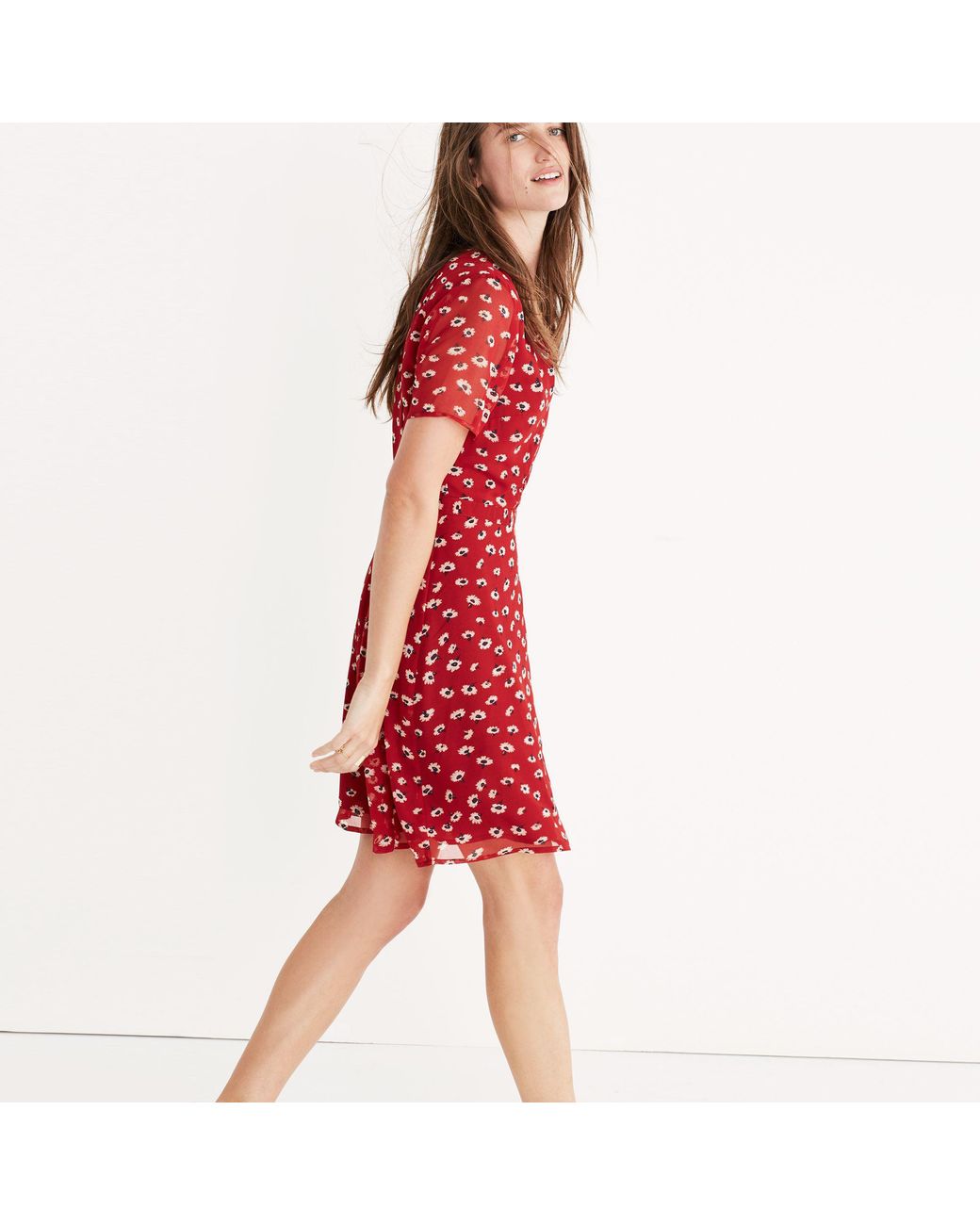 madewell red dress with flowers Madewell Red Floral Dress size 00