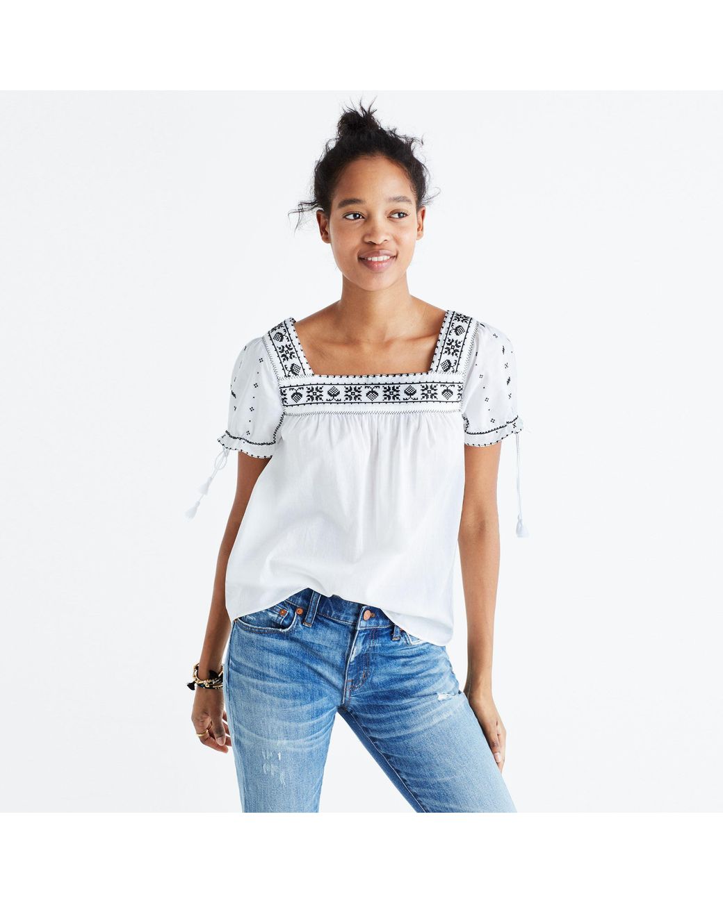 Madewell eyelet peasant sales top