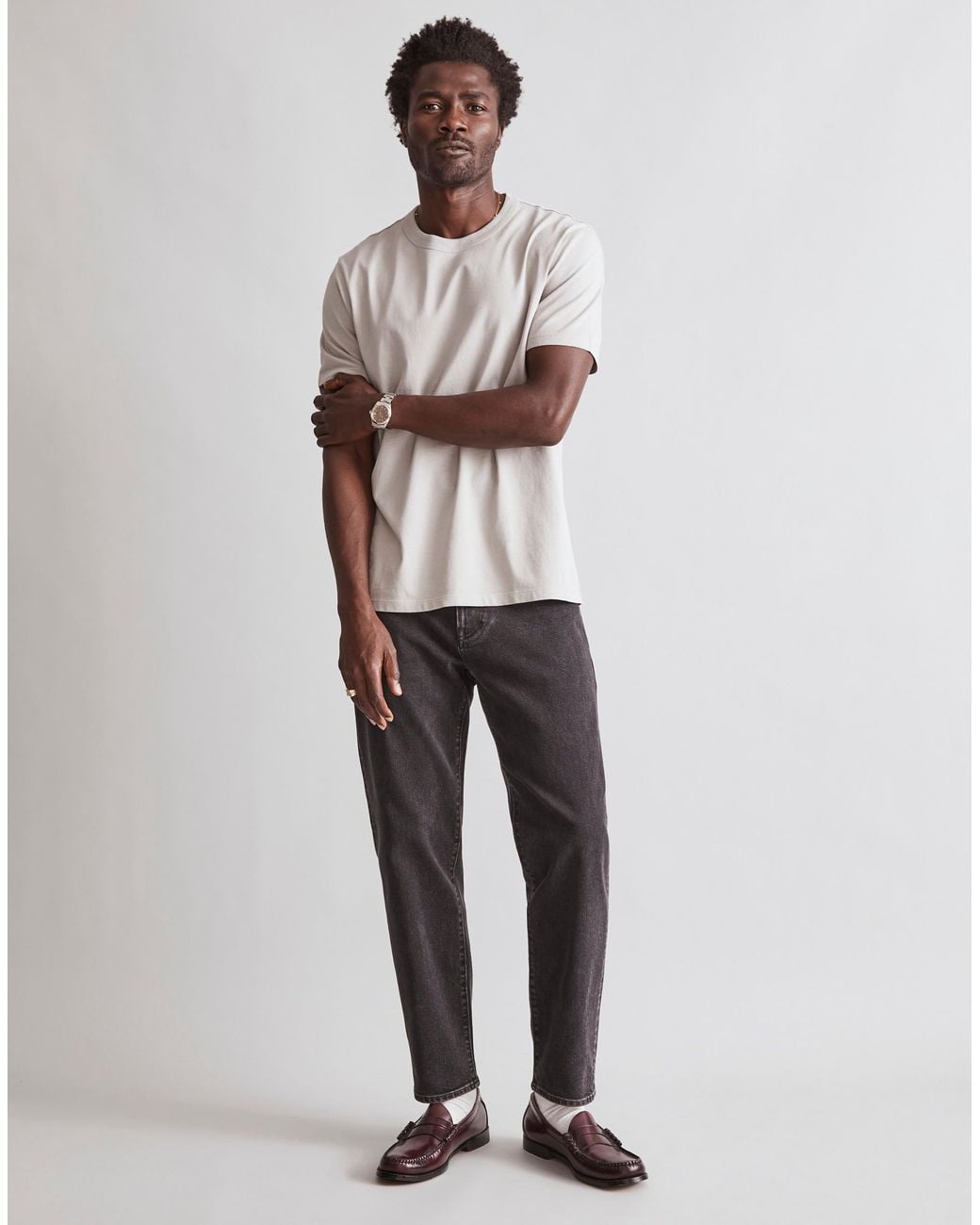 MW White Relaxed Taper Jeans for men